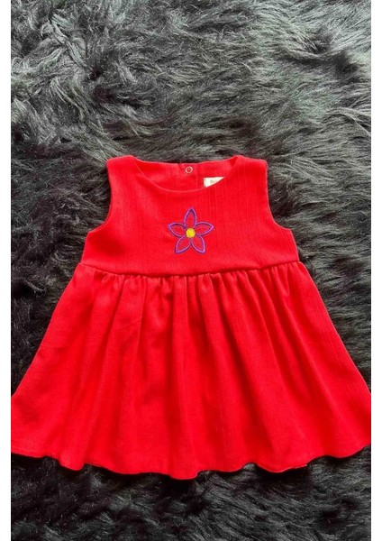 Çiçek Nakışlı Kız Çocuk Bebek Nar Çiçeği Şile Bezi Elbise