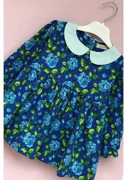 Bebe Yaka Mavi Gül Pazen Kız Çocuk Kız Bebek Elbise fırsatları