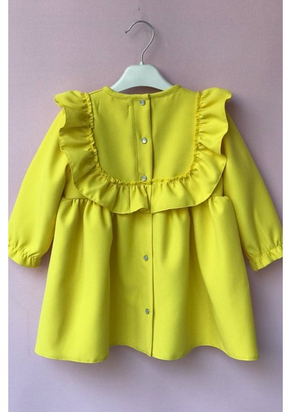 Fırfır ve Kurdele Detaylı Tasarım Sarı Krep Kız Çocuk Bebek Elbise indirimleri