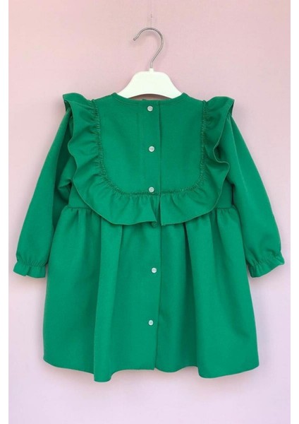 Fırfır ve Kurdele Detaylı Tasarım Yeşil Kız Çocuk Bebek Elbise modelleri