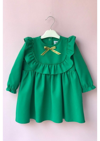 Fırfır ve Kurdele Detaylı Tasarım Yeşil Kız Çocuk Bebek Elbise indirimleri