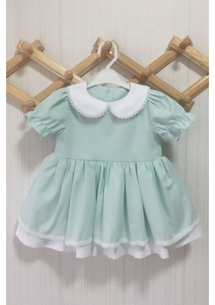 Su Yeşili Bebe Yaka Poplin Kız Çocuk Bebek Elbise