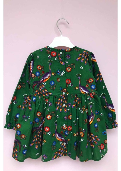 Kuş Desenli Yeşil Pazen Kız Çocuk Bebek Elbise fiyatları