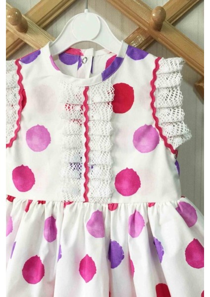 Dantel ve Su Taşı Detaylı Puantiyeli Pembe Kız Çocuk Bebek Elbise