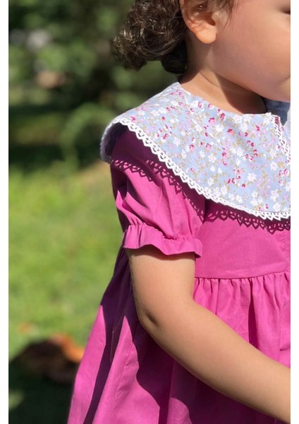 Dantel Detaylı Çiçekli Yaka Menekşe Moru Kız Çocuk Bebek Elbise fiyatları