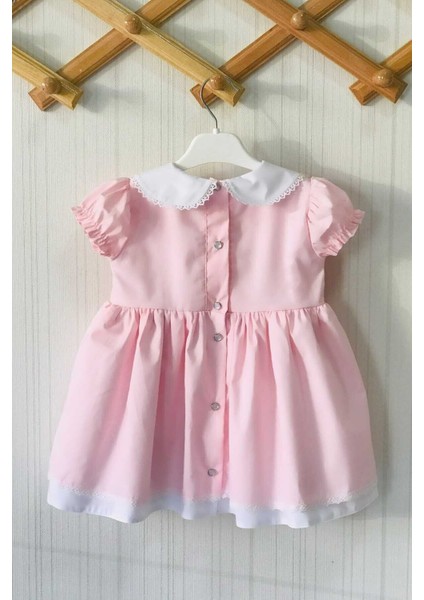 Dantel Detaylı Bebe Yaka Açık Pembe Kız Çocuk Bebek Tasarım Elbise fiyatları