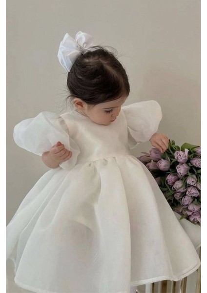 Kız Çocuk Bebek Gelinlik Abiye Beyaz Saten Karolin Elbise modelleri