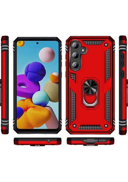 Samsung Galaxy A35 Kılıf Vega Sert Silikon Tank Standlı Yüzüklü Mıknatıslı Kırmızı
