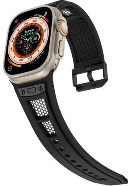 Apple Watch Series 3 4 5 44MM Kordon Hava Boşluklu Soft Silikon Siyah