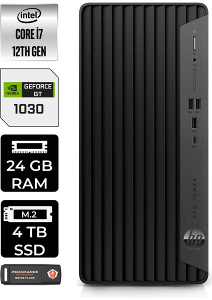 Pro Tower 400 G9 Intel Core I7 12700 24GB 4tb SSD GT1030/4GB W11P 6U3M9EA Masaüstü Bilgisayar & Per4 USB Bellek 6U3M9EAP425