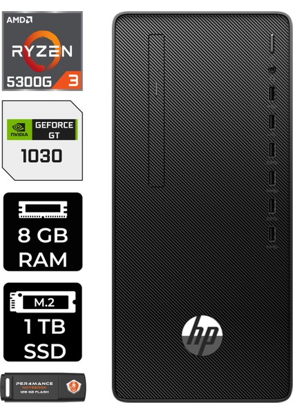295 G9 Amd Ryzen 3 5300G 8gb 1tb SSD GT1030/4GB Fdos 6D391EA Masaüstü Bilgisayar & Per4 USB Bellek 6D391EAP303