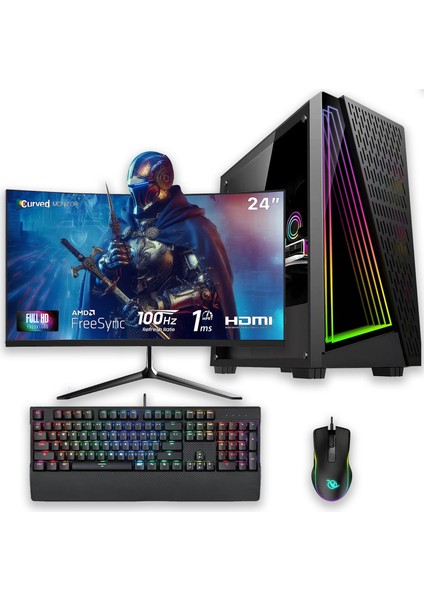 E-Vix Uranus I5-10400F 16GB 512GB M.2 Nvme SSD Rx 580 8gb 24" Oyuncu Masaüstü Bilgisayarı