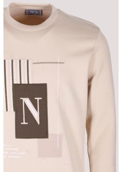 Erkek Sweatshirt Bej Relaxed Fit Double Face N Aplike Sargı Nakış Logo Detaylı Crewneck Ncs Jeans 1649 fiyatları