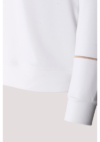 Erkek Sweatshirt Beyaz Bisiklet Yaka Relax Fit Nakış Detaylı Double Face Pamuk Sweat Ncs Jeans 1618