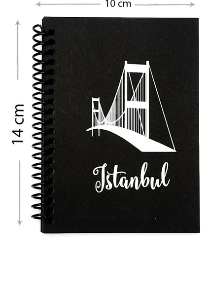 Siyah Defter Istanbul Köprü Desenli Siyah Yapraklı A6 Not Defteri - 1 Adet