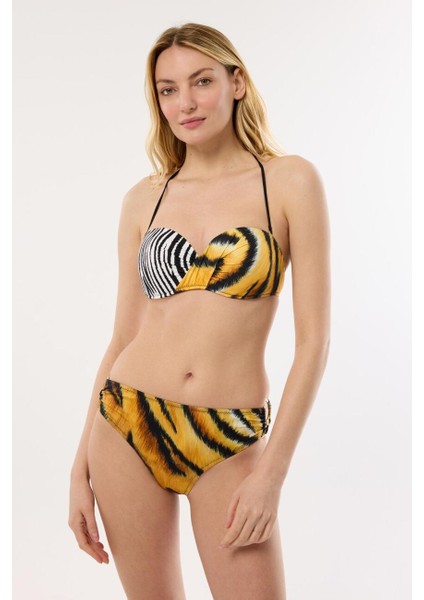 4600 Kaplan Desenli Straplez Bikini Takımı