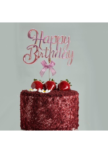 Kelebek Oyuncak Happy Birthday Pasta Süsü - Pembe