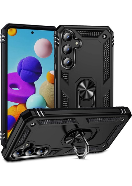 Case 4u Galaxy A35 Kılıf Çift Katmanlı Yüzüklü Manyetik Vega Kapak Siyah