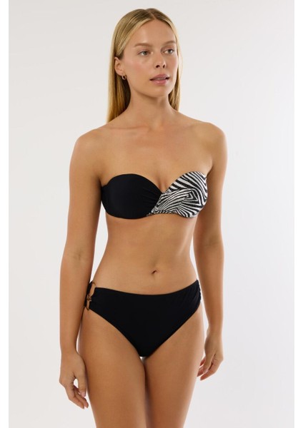 4600 Gümüş Yaldız Desenli Straplez Bikini Takımı
