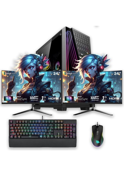 E-Vix Theseus I5-10400F 16GB 512GB M.2 Nvme Rx 580 8gb 24" + 24" Oyuncu Masaüstü Bilgisayarı