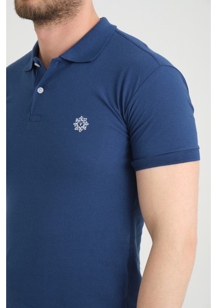 Erkek Koyu Mavi Polo Yaka Biyeli Yazlık Pamuklu Kısa Kollu T Shirt fırsatları