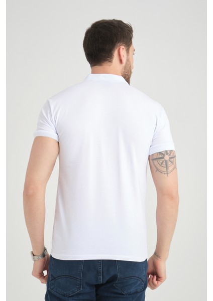 Erkek Net Beyaz Polo Yaka Yazlık Pamuklu Kısa Kollu T Shirt fiyatları