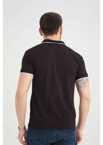 Erkek Siyah Polo Yaka Biyeli Yazlık Pamuklu Kısa Kollu T Shirt fiyatları