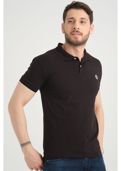 Erkek Net Siyah Polo Yaka Yazlık Pamuklu Kısa Kollu T Shirt fiyatları