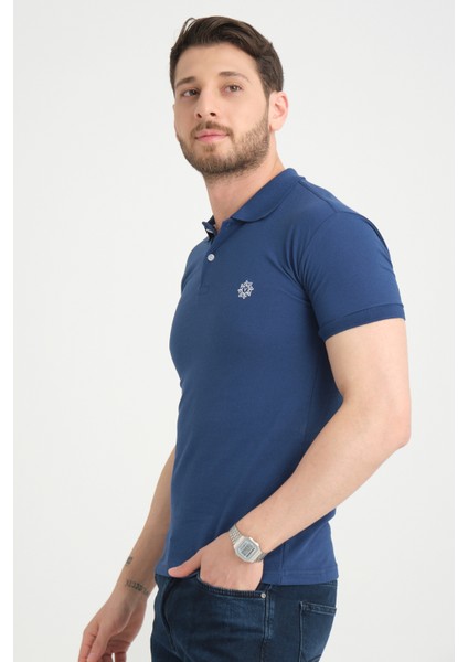 Erkek Koyu Mavi Polo Yaka Biyeli Yazlık Pamuklu Kısa Kollu T Shirt fiyatları