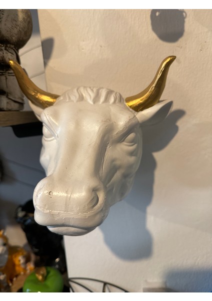 Dekoratif Boğa Büst Biblo Duvar Süsü Polyester