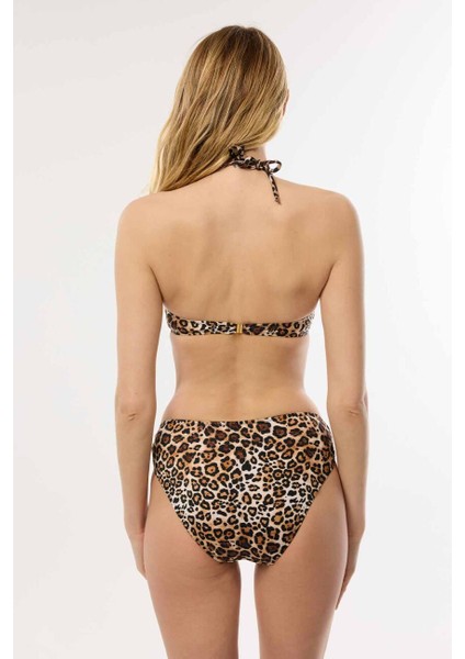 4600 Leopar Desenli Straplez Bikini Takımı