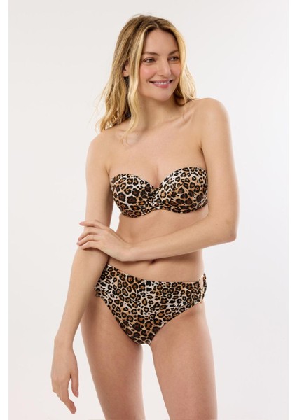 4600 Leopar Desenli Straplez Bikini Takımı