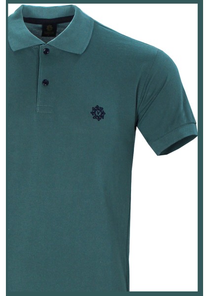 Erkek Koyu Turkuaz Polo Yaka Biyeli Yazlık Pamuklu Kısa Kollu T Shirt