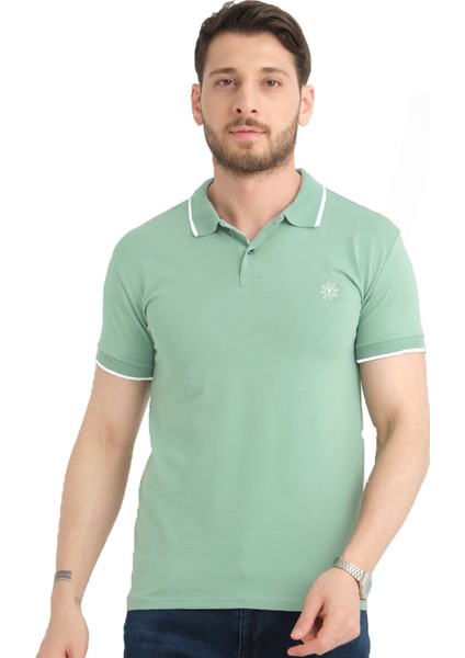 Erkek Su Yeşili Polo Yaka Yazlık Pamuklu Kısa Kollu T Shirt