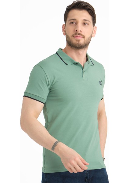 Erkek Yosun Yeşili Polo Yaka Biyeli Yazlık Pamuklu Kısa Kollu T Shirt modelleri