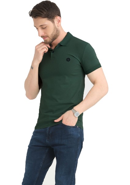Erkek Zümrüt Yeşili Polo Yaka Yazlık Pamuklu Kısa Kollu T Shirt
