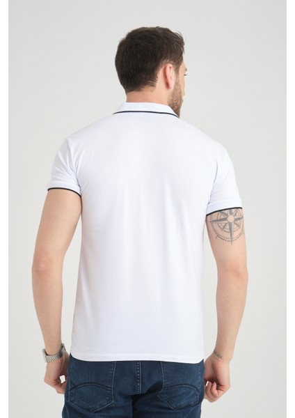 Erkek Beyaz Polo Yaka Biyeli Yazlık Pamuklu Kısa Kollu T Shirt fiyatları