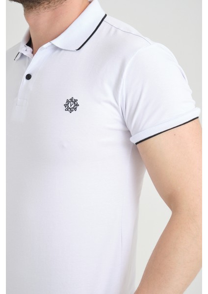 Erkek Beyaz Polo Yaka Biyeli Yazlık Pamuklu Kısa Kollu T Shirt modelleri