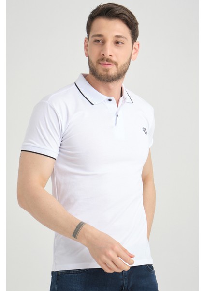 Erkek Beyaz Polo Yaka Biyeli Yazlık Pamuklu Kısa Kollu T Shirt fırsatları