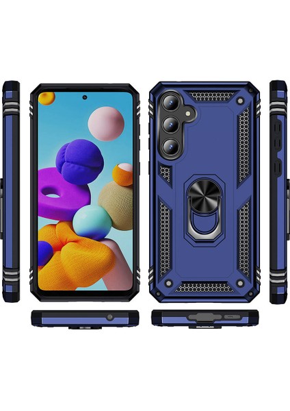 Case 4u Galaxy A35 Kılıf Çift Katmanlı Yüzüklü Manyetik Vega Kapak Mavi