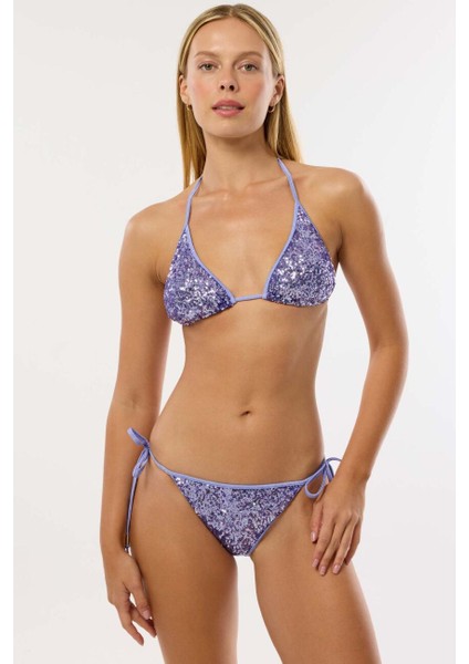 4607 Lila Pul Payetli Bikini Takımı