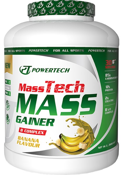 Powertech Masstech Mass Gainer Muz Aromalı 3600 gr 30 Servis