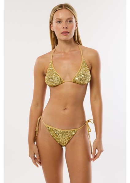 4607 Gold Pul Payetli Bikini Takımı