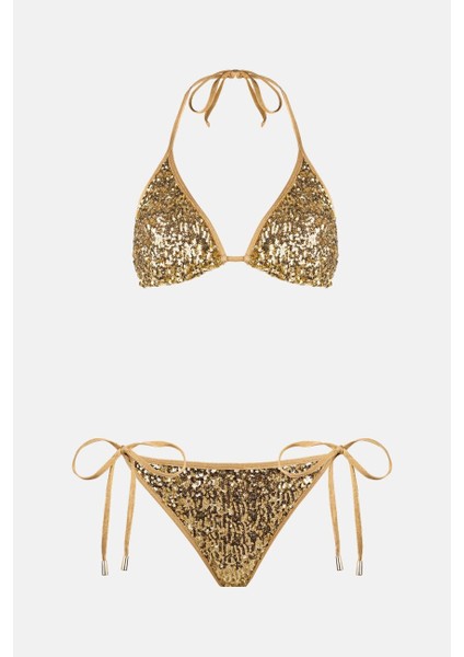 4607 Gold Pul Payetli Bikini Takımı