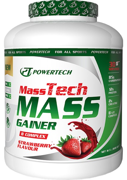 Powertech Masstech Mass Gainer Çilek Aromalı 3600 gr 30 Servis