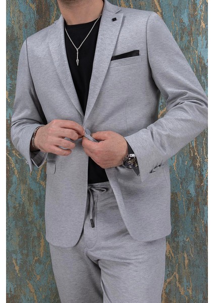 Erkek Slim Fit Mono Yaka Yarım Astar Açık Gri Takım Elbise fiyatları