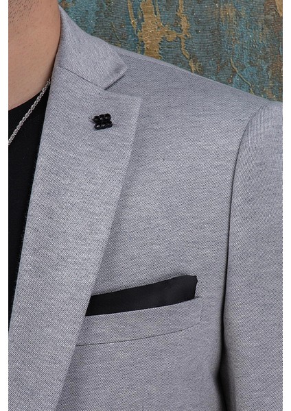 Erkek Slim Fit Mono Yaka Yarım Astar Açık Gri Takım Elbise fırsatları
