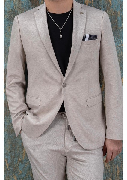 Erkek Slim Fit Mono Yaka Yarım Astar Açık Bej Takım Elbise fiyatları