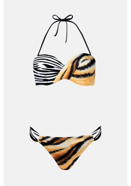 4610 Kaplan Desenli Straplez Bikini Takımı