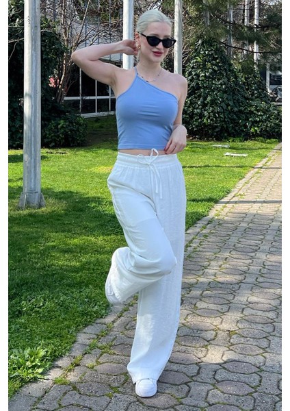 Beyaz Geniş Paça Kadın Pantolon MG1982 fırsatları